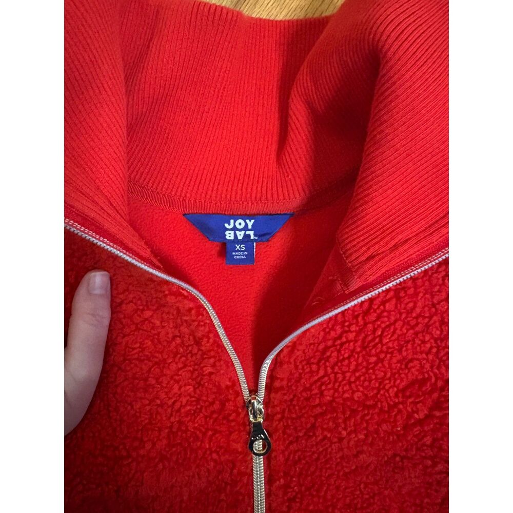 Joy Lab Red Sherpa Quarter Long Sleeve Zip Pullover Sweatshirt Size XS Cozy